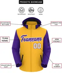 Gold Purple-White Raglan Sleeves Waterproof Jacket 2