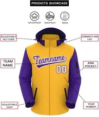 Gold Purple-White Raglan Sleeves Waterproof Jacket 2