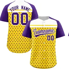 Gold Purple White Raglan Star Print Baseball Jersey 1