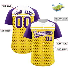 Gold Purple White Raglan Star Print Baseball Jersey 2