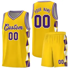 Gold Purple-White Side Triangle Splicing Basketball Jersey