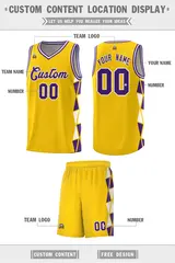 Gold Purple-White Side Triangle Splicing Basketball Jersey 2