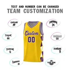Gold Purple-White Side Triangle Splicing Basketball Jersey 3