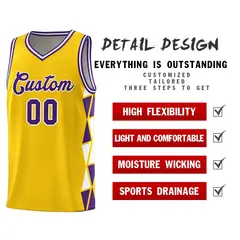 Gold Purple-White Side Triangle Splicing Basketball Jersey 4
