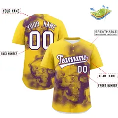 Gold Purple White Skeleton Graffiti Baseball Jersey 2