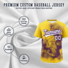 Gold Purple White Skeleton Graffiti Baseball Jersey 4