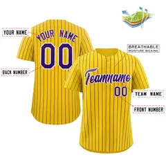 Gold Purple-White Stripe Authentic Fashion Baseball Jersey 2
