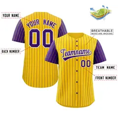 Gold Purple-White Stripe Raglan Baseball Jersey 2