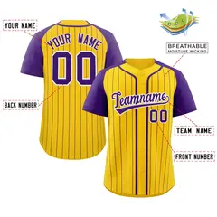 Gold Purple-White Stripe Raglan Baseball Jersey 2