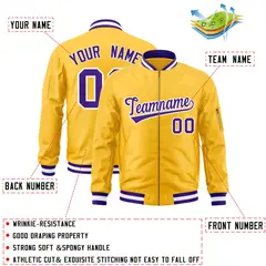 Gold Purple-White Varsity Full-Zip Letterman Bomber Jacket 2