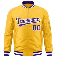 Gold Purple-White Varsity Full-Zip Letterman Bomber Jacket 3