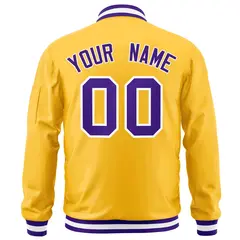 Gold Purple-White Varsity Full-Zip Letterman Bomber Jacket 4