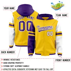 Gold Purple-White Varsity Letterman Hoodie Jacket Raglan Three Stripes 4