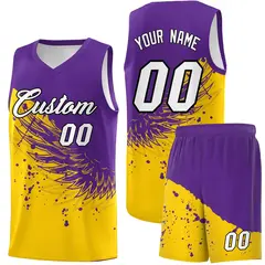 Gold Purple Wing Pattern Basketball Sports Uniform Jersey