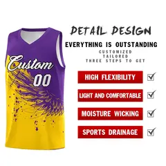 Gold Purple Wing Pattern Basketball Sports Uniform Jersey 2