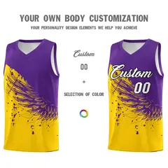 Gold Purple Wing Pattern Basketball Sports Uniform Jersey 3