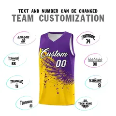 Gold Purple Wing Pattern Basketball Sports Uniform Jersey 4