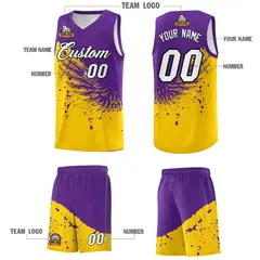 Gold Purple Wing Pattern Basketball Sports Uniform Jersey 5