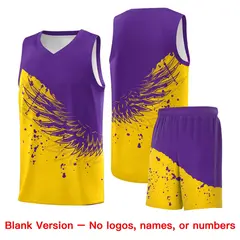 Gold Purple Wing Pattern Basketball Sports Uniform Jersey 7