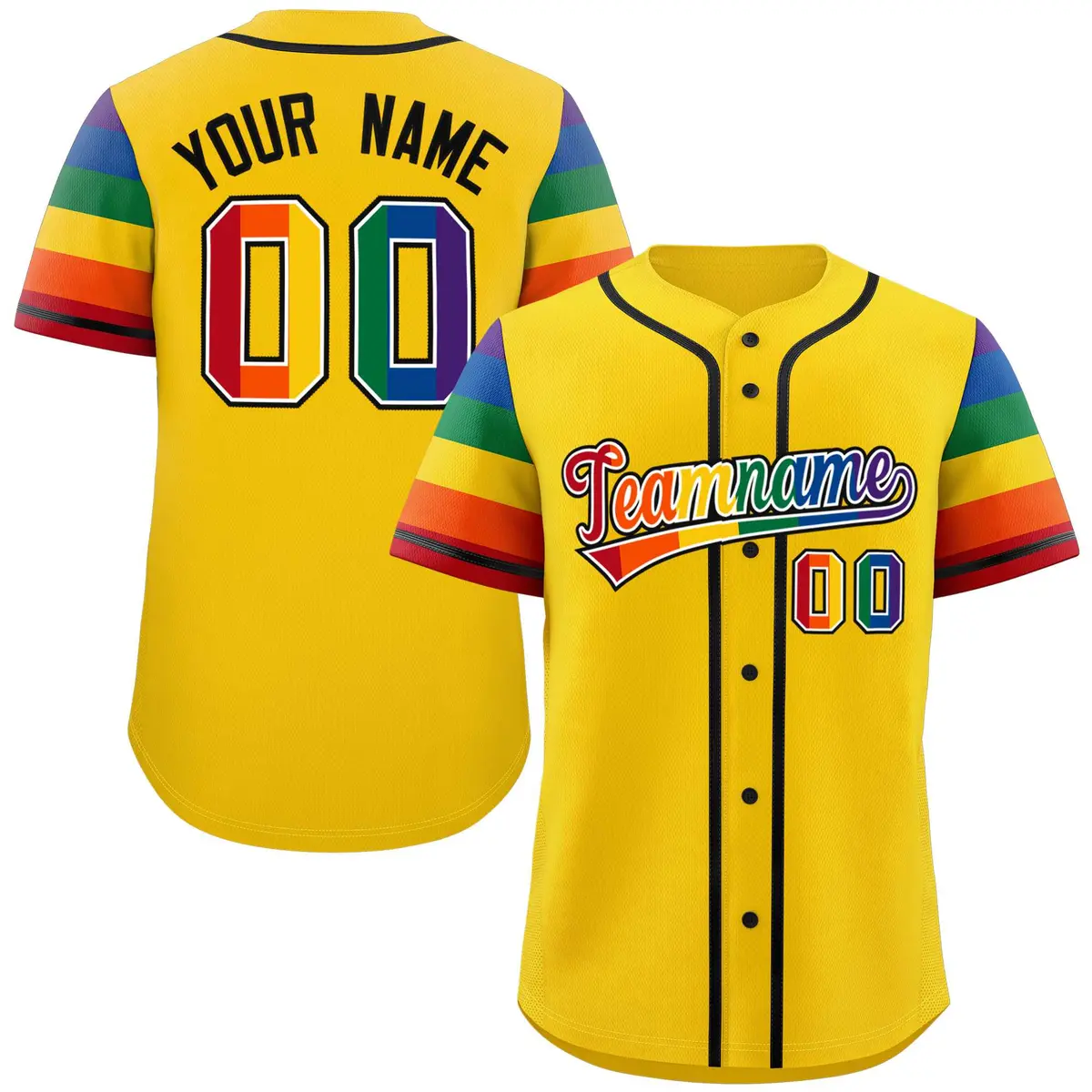 Gold Rainbow Pride Month Raglan Baseball Jersey