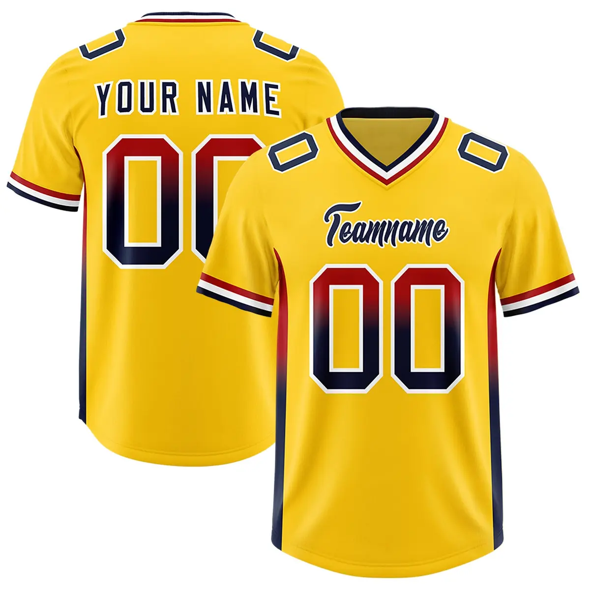 Gold Red and Navy Sides Gradient Fashion Football Jersey