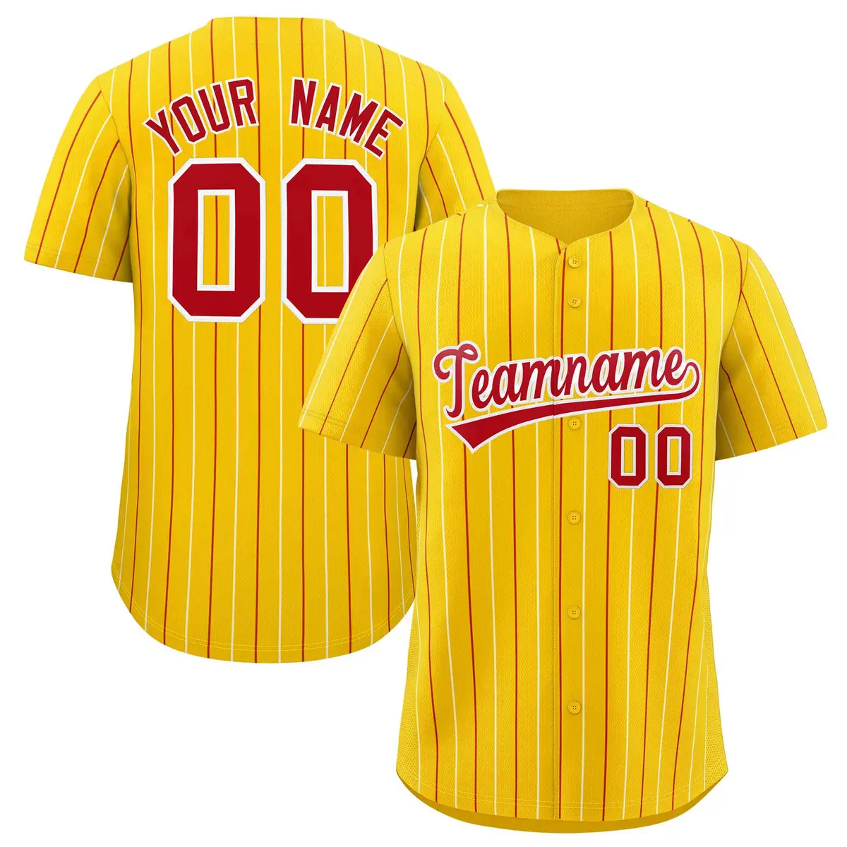 Gold Red and White Bi-Color Stripes Fashion Baseball Jersey