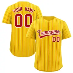 Gold Red and White Bi-Color Stripes Fashion Baseball Jersey