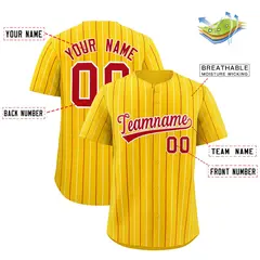 Gold Red and White Bi-Color Stripes Fashion Baseball Jersey 2
