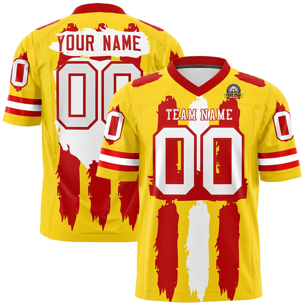 Gold Red and White Graffiti Flag Football Jersey