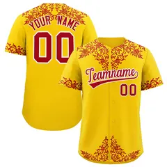 Gold Red Baroque Style Baseball Jersey
