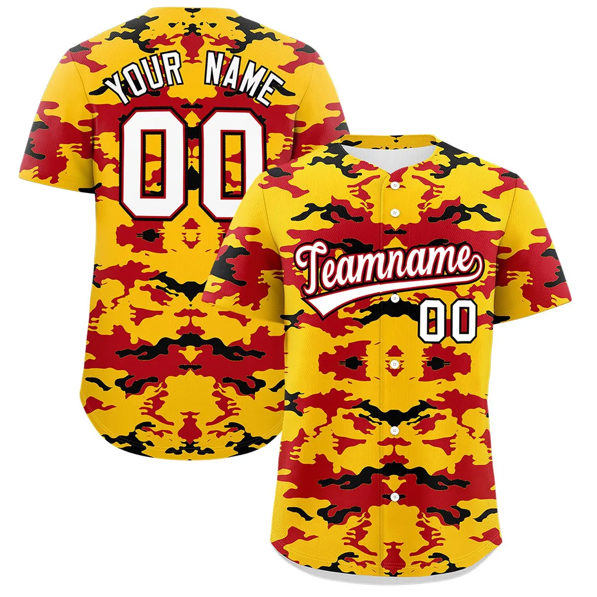 Gold Red-Black Camo Authentic Baseball Jersey