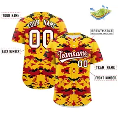 Gold Red-Black Camo Authentic Baseball Jersey 2