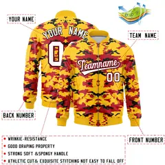 Gold Red-Black Camo Varsity Full-Zip Letterman Bomber Jacket 2