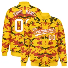 Gold Red-Black Camo Varsity Letterman Jacket