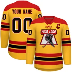 Gold Red Black Classic Lace-Up Neck Hockey Jersey 1