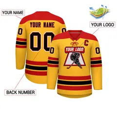 Gold Red Black Classic Lace-Up Neck Hockey Jersey 2