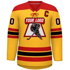 Gold Red Black Classic Lace-Up Neck Hockey Jersey 3
