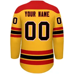 Gold Red Black Classic Lace-Up Neck Hockey Jersey 4