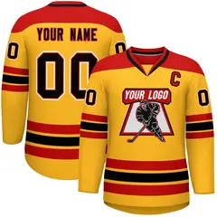 Gold Red-Black Classic V-Neck Hockey Jersey 1