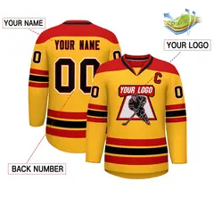 Gold Red-Black Classic V-Neck Hockey Jersey 2