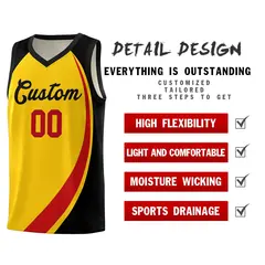 Gold Red-Black Color Block Sports Basketball Jersey 4