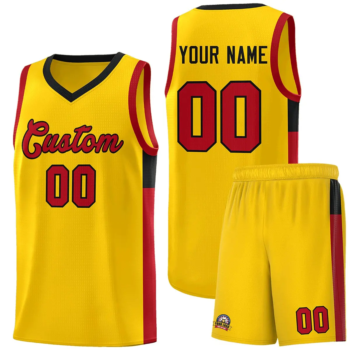 Gold Red-Black Side Two-Tone Basketball Jersey