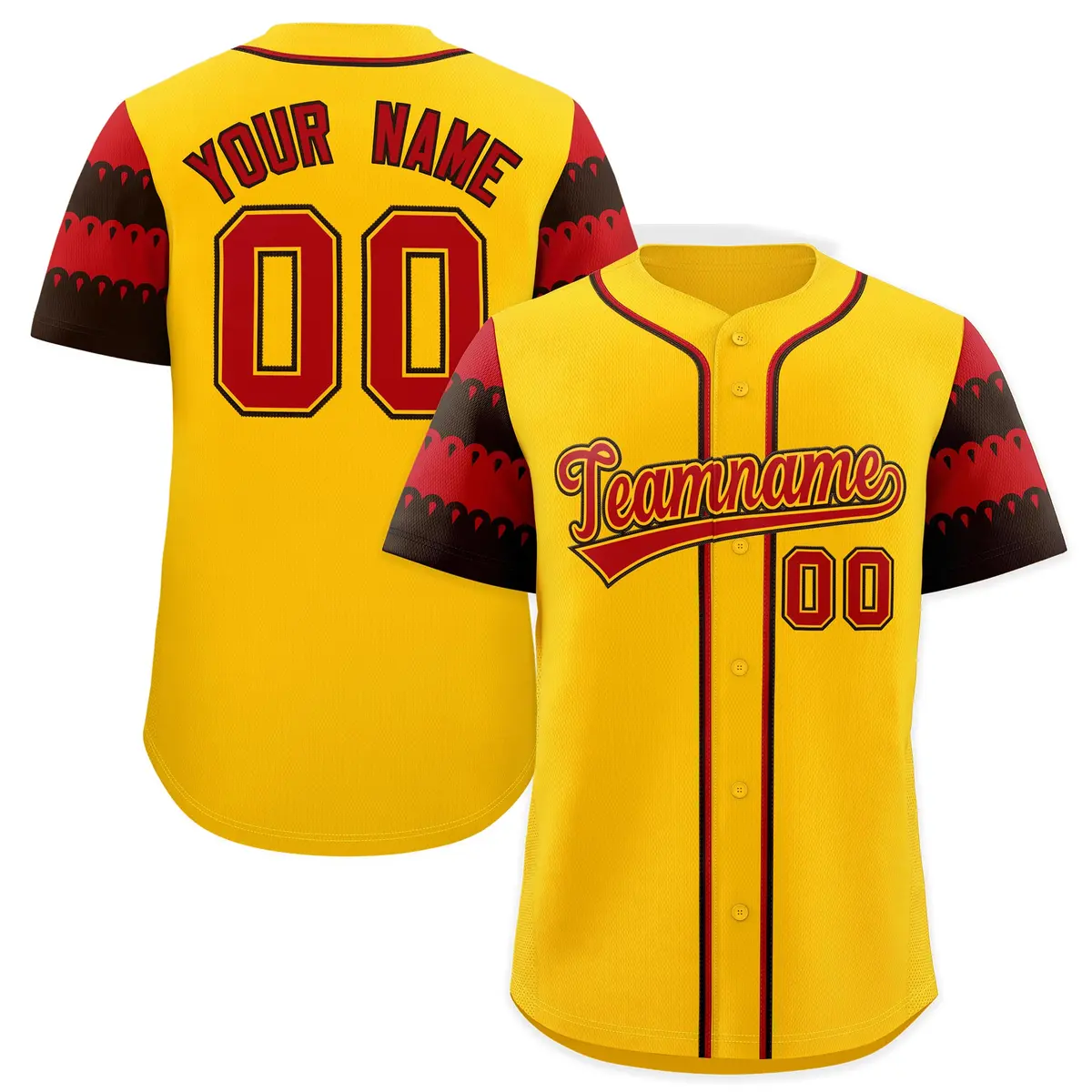 Gold Red Black Sleeve Flag Lace Baseball Jersey