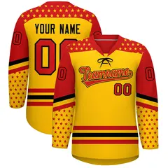 Gold Red Black Star Series Lace-Up Neck Hockey Jersey