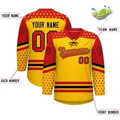 Gold Red Black Star Series Lace-Up Neck Hockey Jersey 2