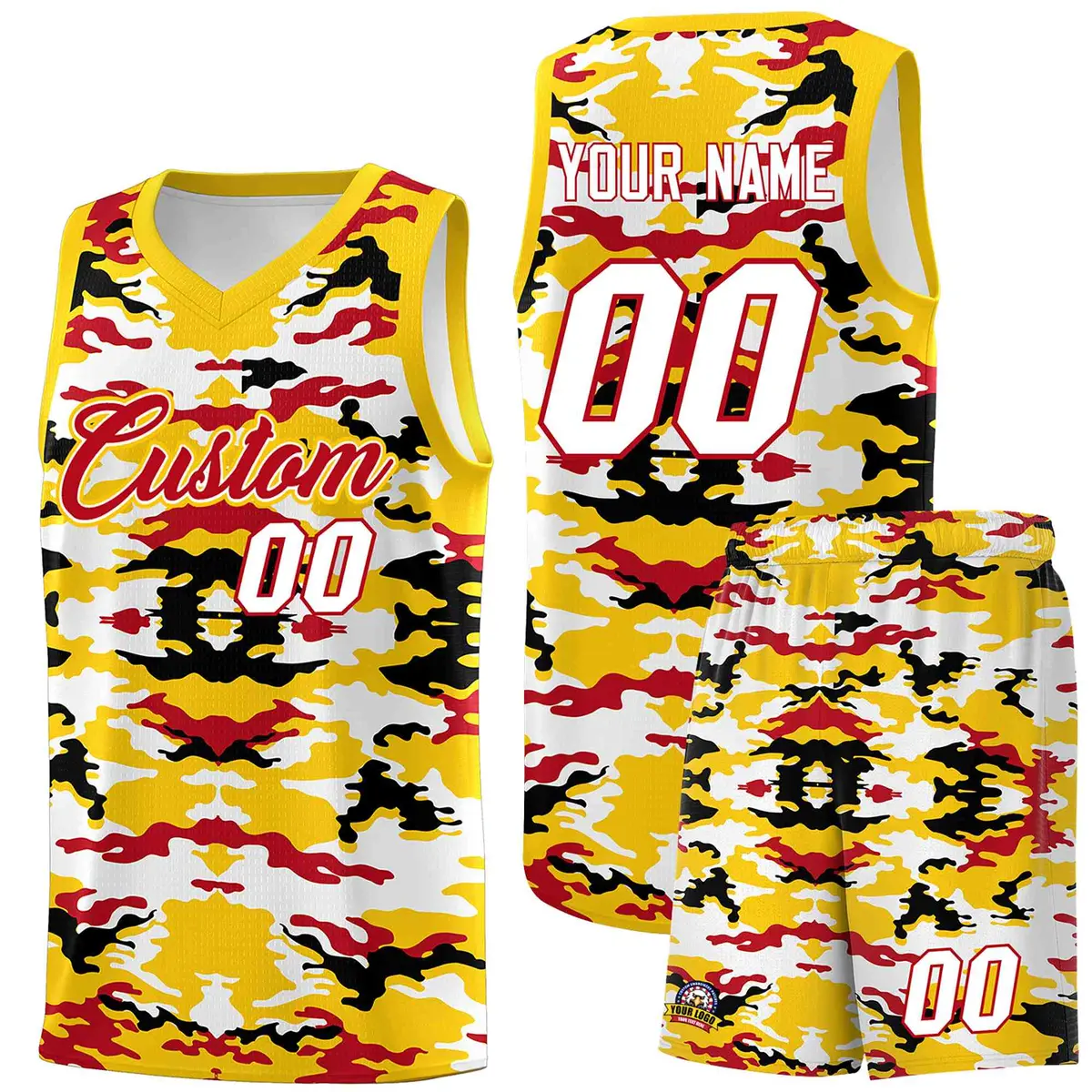 Gold Red-Black-White Camo Basketball Jersey