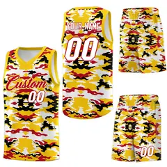 Gold Red-Black-White Camo Basketball Jersey 6