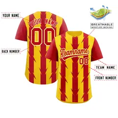 Gold Red Blade Pattern Raglan Baseball Jersey 2