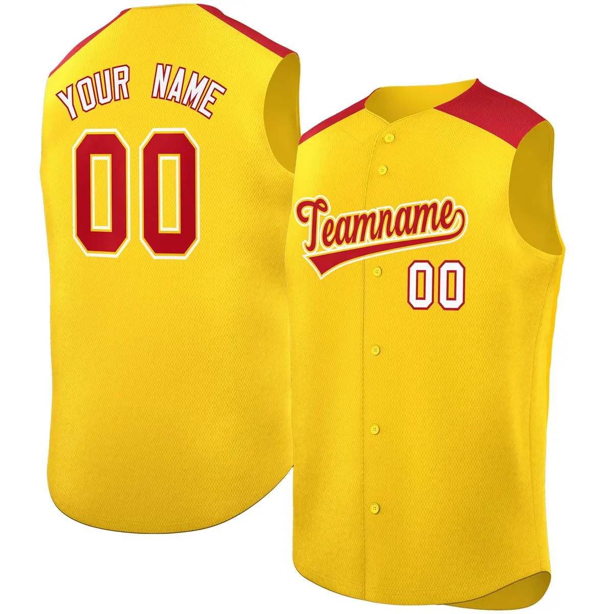 Gold Red Classic Sleeveless Baseball Jersey