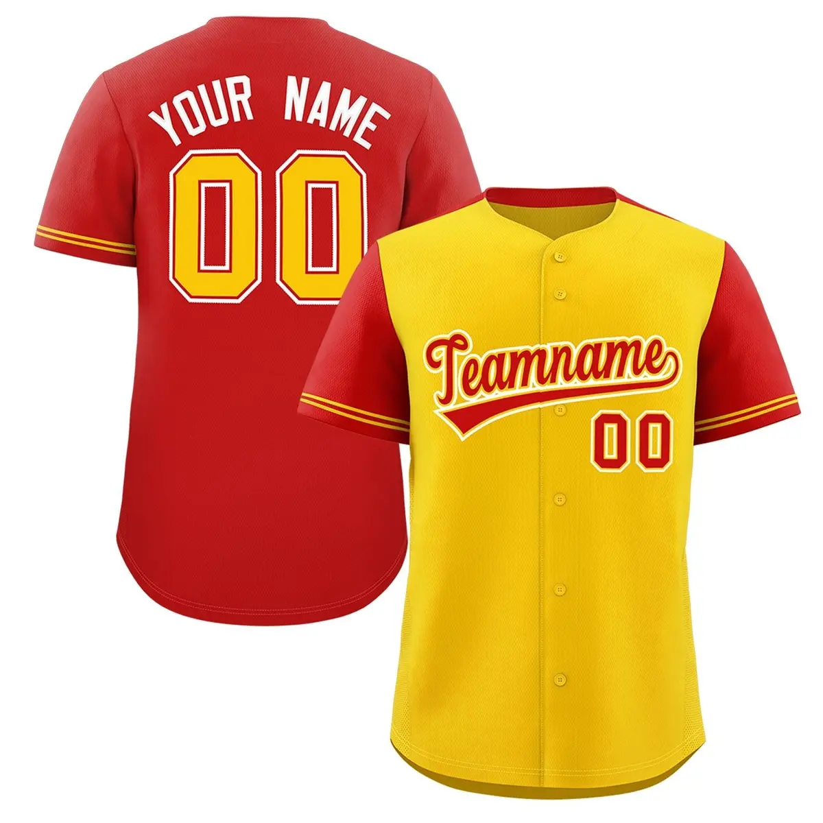 Gold Red Color Block Raglan Sleeves Baseball Jersey